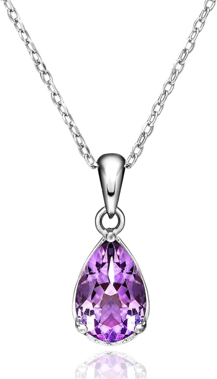 Cute jewelry Mei Leaf 天然 アメジスト 紫水晶 しずく型 シルバー925 ネックレス (あずきチェーン)