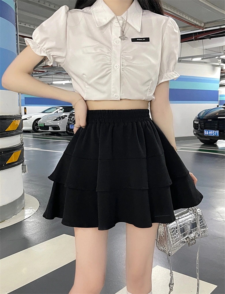 【1つ買うと10つ無料】女性用の夏のハイウエストスリムショートスカート肉を覆う洋ナシ型のボディ肉を覆うスカート小さなふわふわケーキスカート