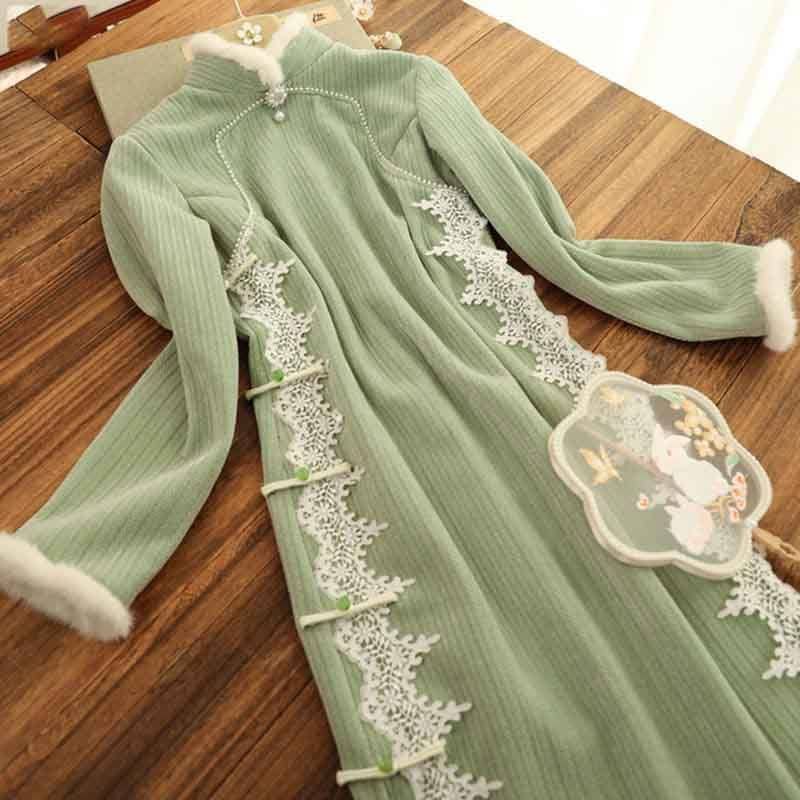 2025穏やかで高貴な娘ファンシェニエチャイナドレス秋冬改善された若々しい気質ドレス 9,607円