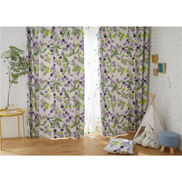 遮光 カーテン 約幅100×丈200cm ポポロ パープル 1枚入 2級遮光 タッセル付 形状記憶加工 日本製 デザインライフ