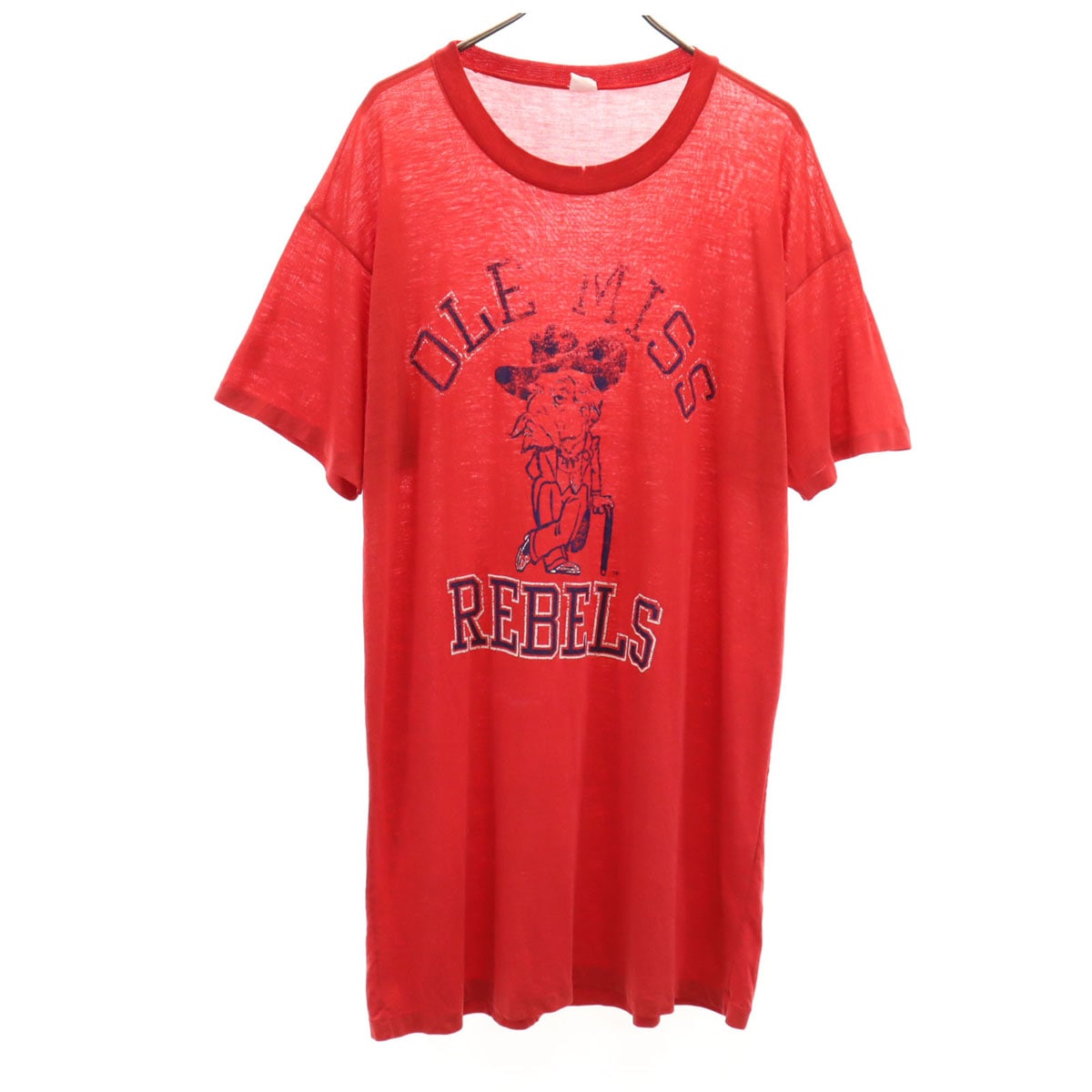 VINTAGE ヴィンテージ 70s 80s オールミス・レベルズ 半袖 ロング Tシャツ レッド シングルステッチ フットボール メンズ 古着