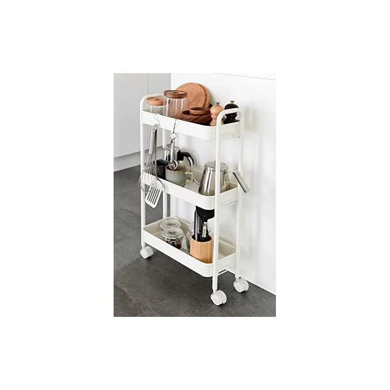 【即納】[山善] キッチンワゴン (スリム) キャスター付き 3段 幅43.5×奥行18.5×高さ74.5cm ワゴン 組立かんたん ホワイトLBW-3S(MWH)