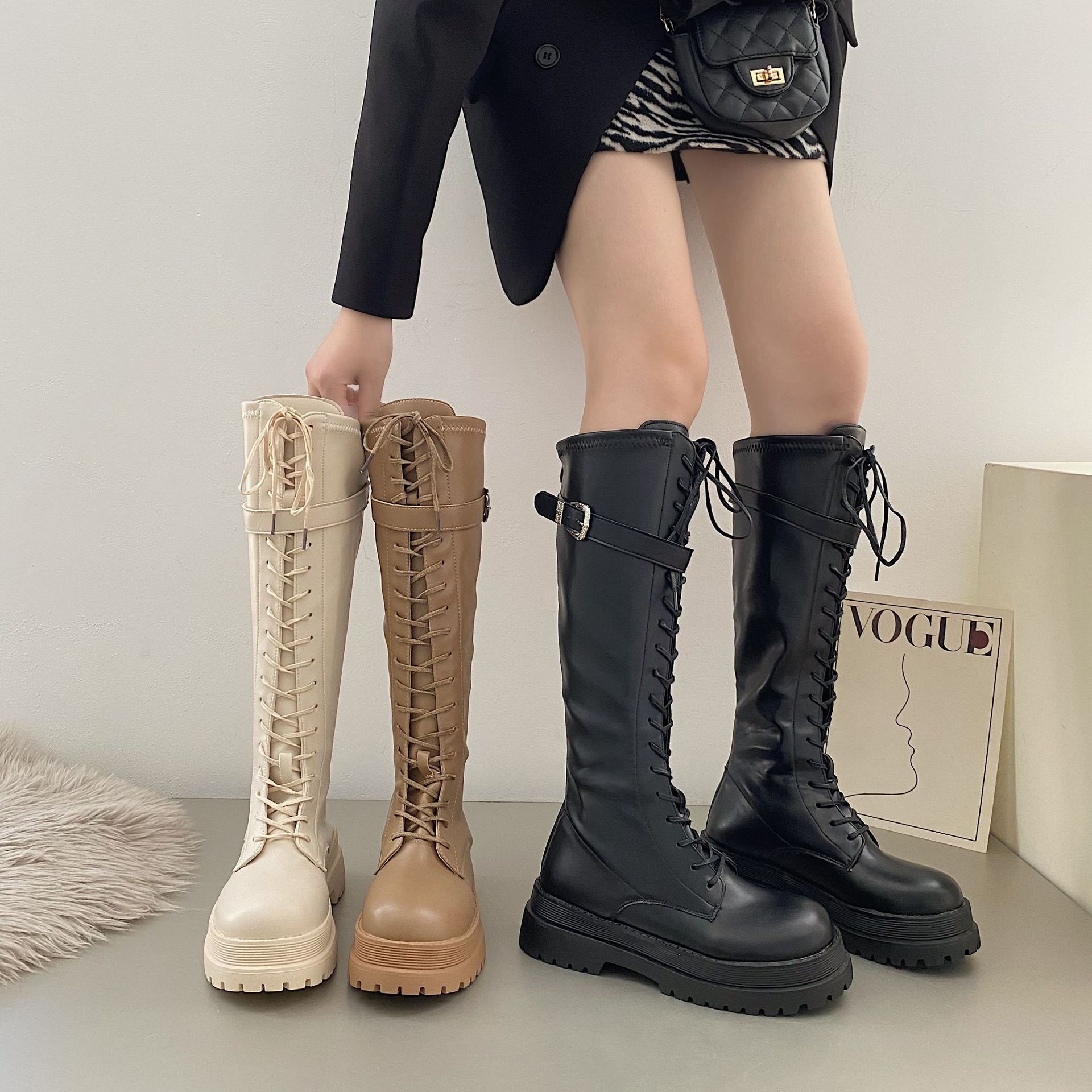 秋冬新入荷 ブーツ ロングブーツ美脚 大人気 厚底ブーツ デザインテープ 騎士ブーツ ニーハイブーツ レディース 通勤 通学 疲れない痛くない韓国ファッション防寒30%までに制限ロングブーツ