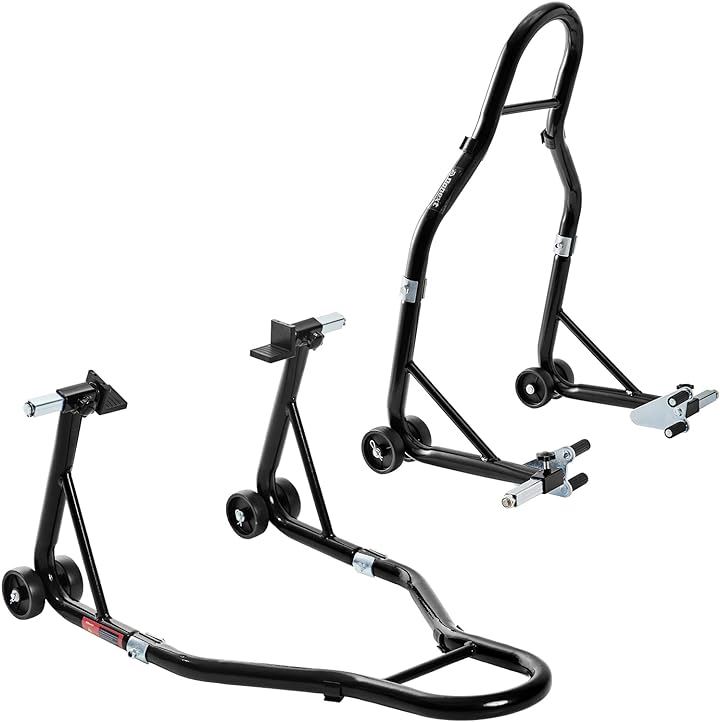 バイクスタンド メンテナンススタンド フロント＆リア 整備用 耐荷重385kg 850LBS(ブラック, フロント＆リア 予備用)