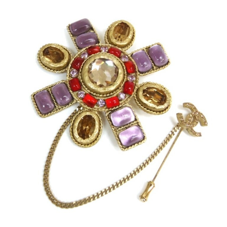 CHANEL ﾌﾞﾛｰﾁ ｸﾞﾘﾎﾟｱ 02P 赤ﾋﾟﾝｸ【中古】(61551)