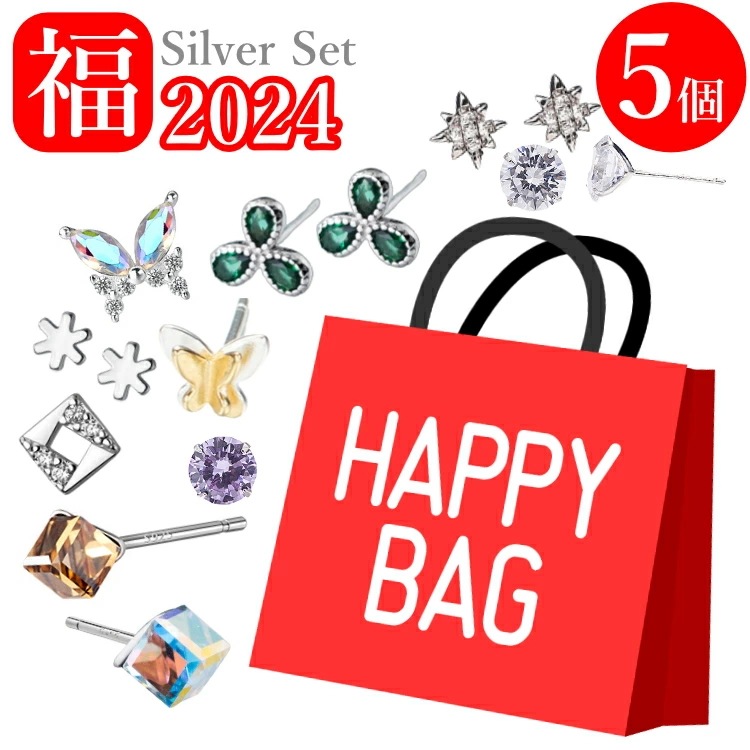 【ピアス5点セット5,000円シルバーカラーシークレット福袋】 2024 ハッピーバッグ シルバー製 ピアス レディース アクセサリー 人気 お楽しみ セット おしゃれ 大人 上品 シンプル オフィス