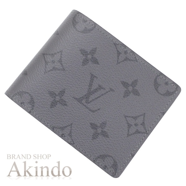 【新品】ルイヴィトン 二つ折り財布 札入れ カードケース ポルトフォイユ・スレンダー モノグラム・エクリプス リバース グレー カード入れ 小銭入れ無し メンズ M80906 LOUIS VUITTO