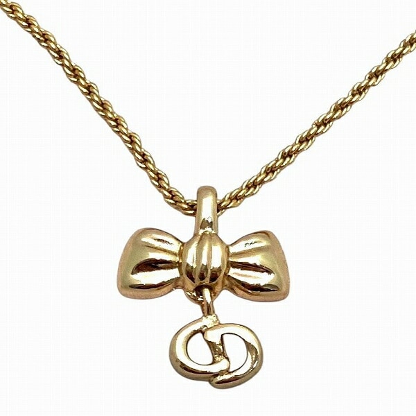 クリスチャンディオール リボンモチーフ CDロゴ ネックレス レディース 【中古】