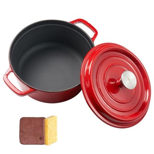 WANGYUANJI 鋳物ホーロー鍋 無水鍋24CM 両手 ギフトに 大容量と耐久性 重い鋳鉄琺瑯鍋 蓋付きキャセロール ガス IH可 オーブン可 茹でる 煮る 蒸す 揚げる 多機能 家庭用調理鍋