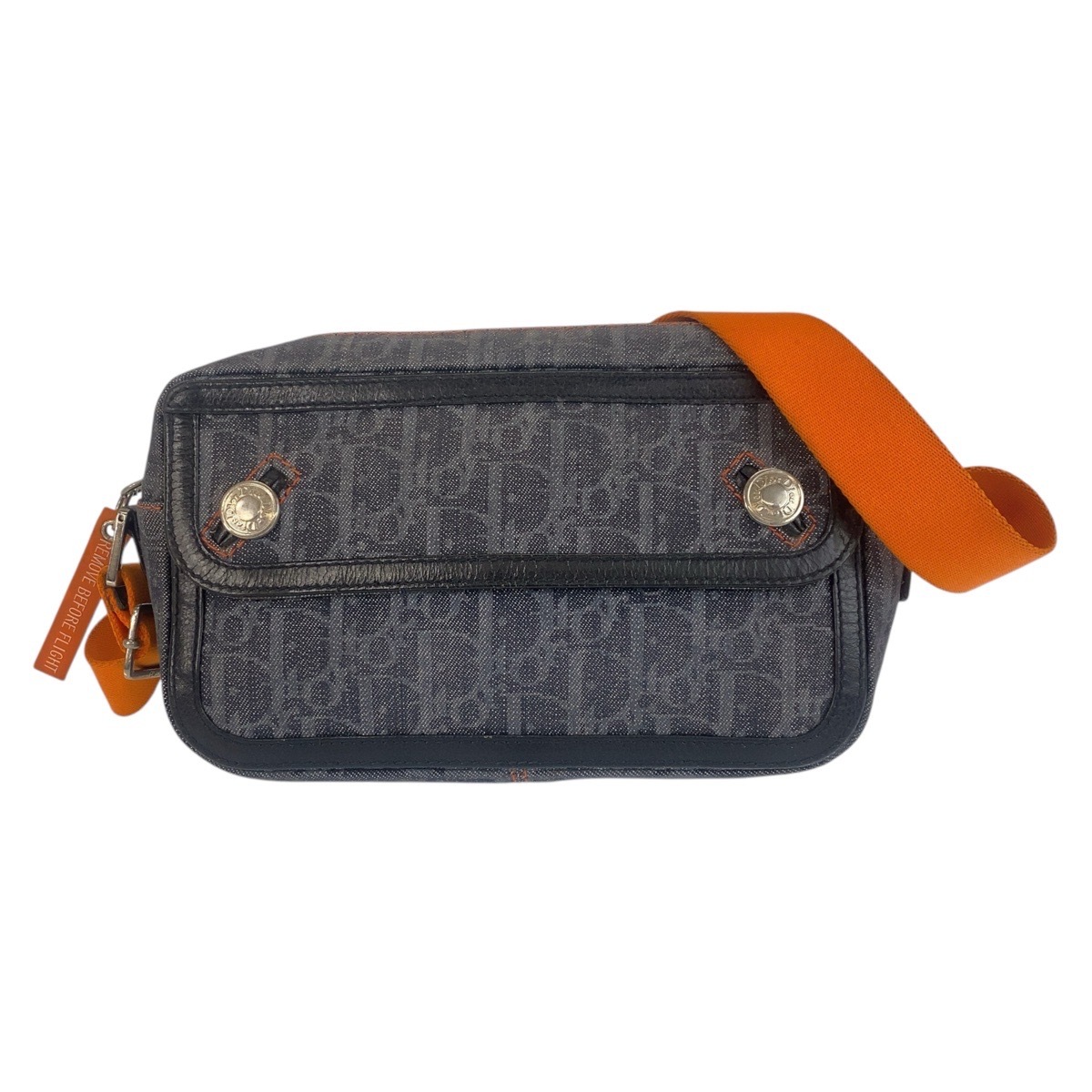 美品 フライトライン トロッター ネイビー ブラック オレンジ シルバー金具 キャンバス ショルダーバッグ ポシェット レディース 506656