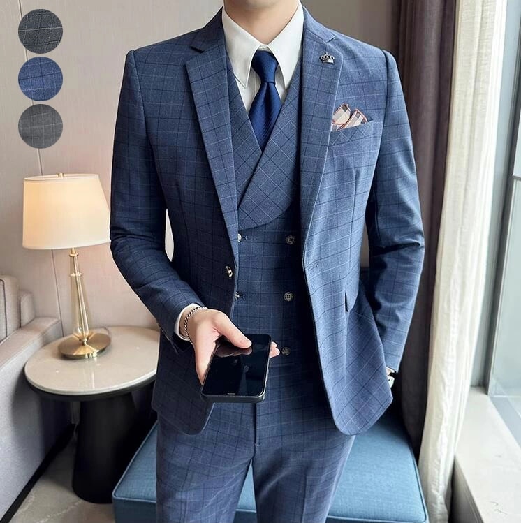 限定モデルスーツ フォーマルスーツ 紳士服 春夏秋冬 韓国風 スリムスーツ メンズスーツセット ビジネススーツ スリーピース シングルスーツ セットアップ 3ピーススーツ ジャケット+パンツ+ベスト