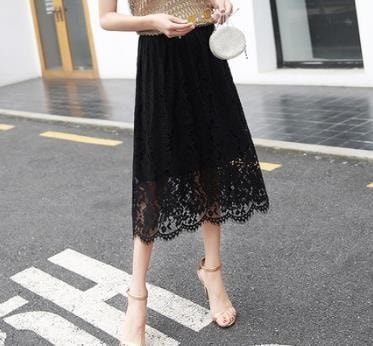 3084.カジュアル プリーツロングスカート（ブラック）