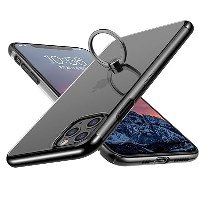 E Segoi iPhone 11 Pro ケース リング付き スタンド機能 メッキ加工 透明 PC 落下防止 耐衝撃 おしゃれ 薄型 軽量 一体型 全面保護カバー アイフォン11Proケース iPh