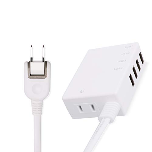 USBタップ/USBメス×4/AC×1/60cm/3.1A/ホワイト