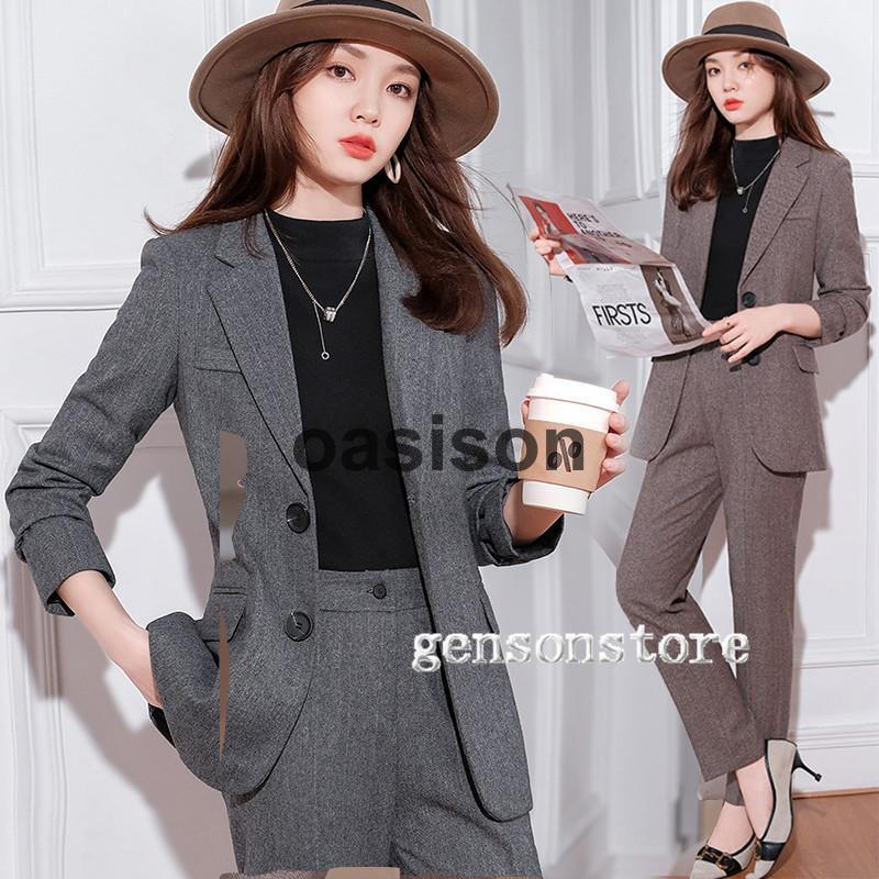 秋冬 スーツ フォーマル 厚手 冬用 長袖 ジャケット ズボン レディース 2つボタン ウール ポリエステル 大人 上品 結婚式 ビジネス エレガント ママ OL
