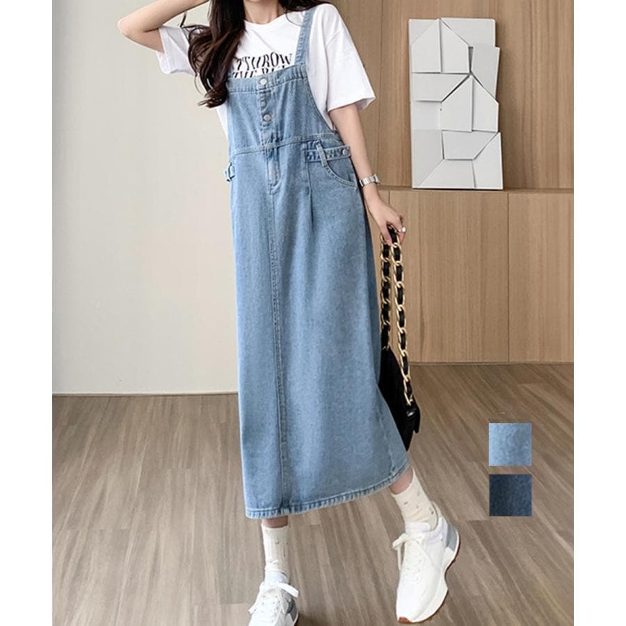 サロペット デニムワンピース 体型カバー