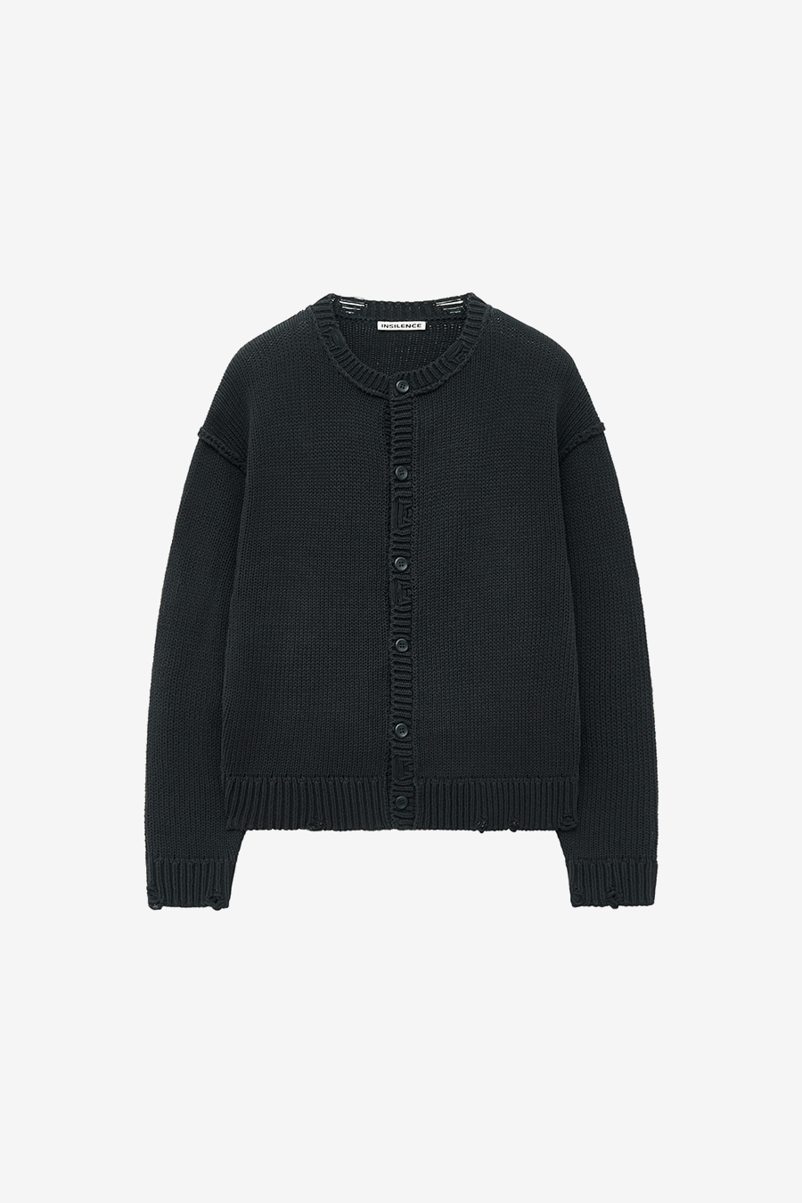 【INSILENCE】 DISTRESSED BUTTON CARDIGAN : BLACK 15,910円