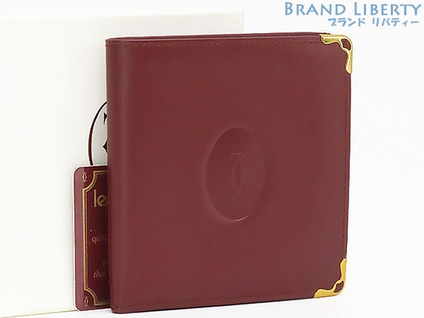 超美品カルティエマストドゥカルティエ二つ折り財布コンパクト財布ボルドーカーフレザーL3184192
