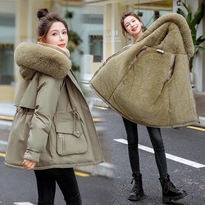 小さくて短いスタイルを克服する女性のウエストバンド 24 のダウン綿とベルベットの厚みのある綿のコート 6,191円