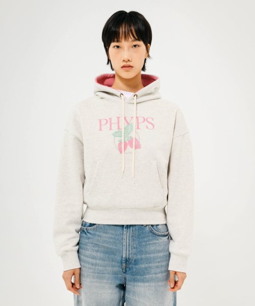 WOMENS CROP STRAWBERRY HOODIE OATMEAL