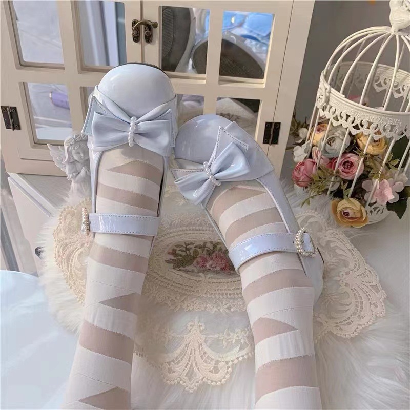 洛丽塔蝴蝶结圆头小皮鞋女生夏季新款单跟平底鞋Lolita可爱百搭款