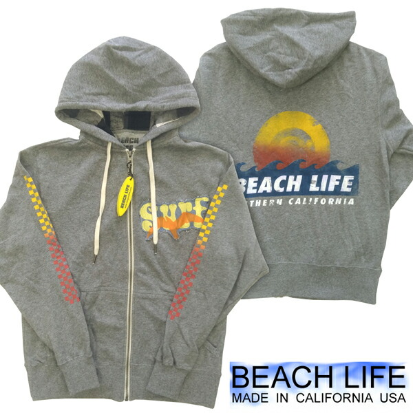 ビーチライフ メンズ パーカー BEACHLIFE by REX SOUTHERN CALIFORNIA グレー 指穴付き インポート サーフ ブランド 雑誌 掲載 サーフィン セレブ着用 カジュアル