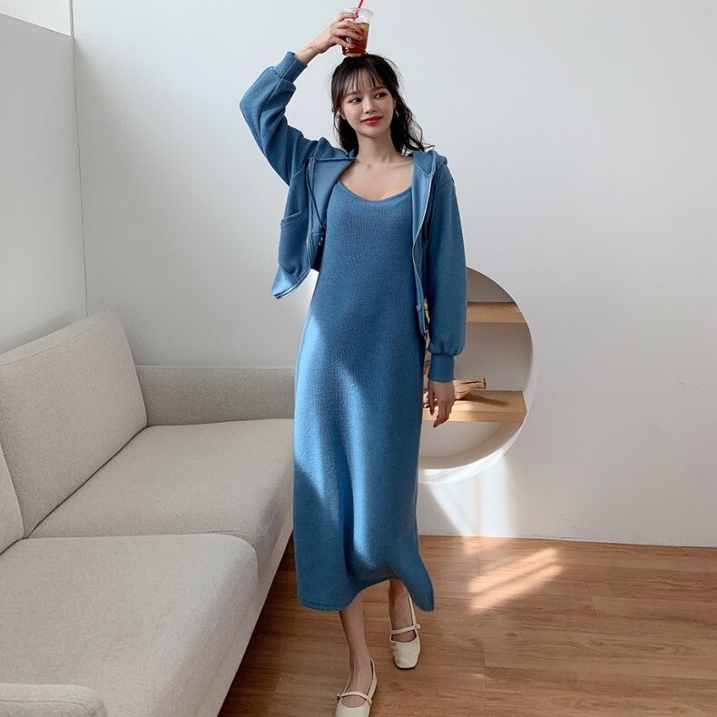 レディース セットアップ パーカー ロングスカート ショート ロング 長袖 キャミソール Vネック フード Aライン ファスナー かわいい 大人可愛い きれいめ シンプル カジュアル おしゃれ