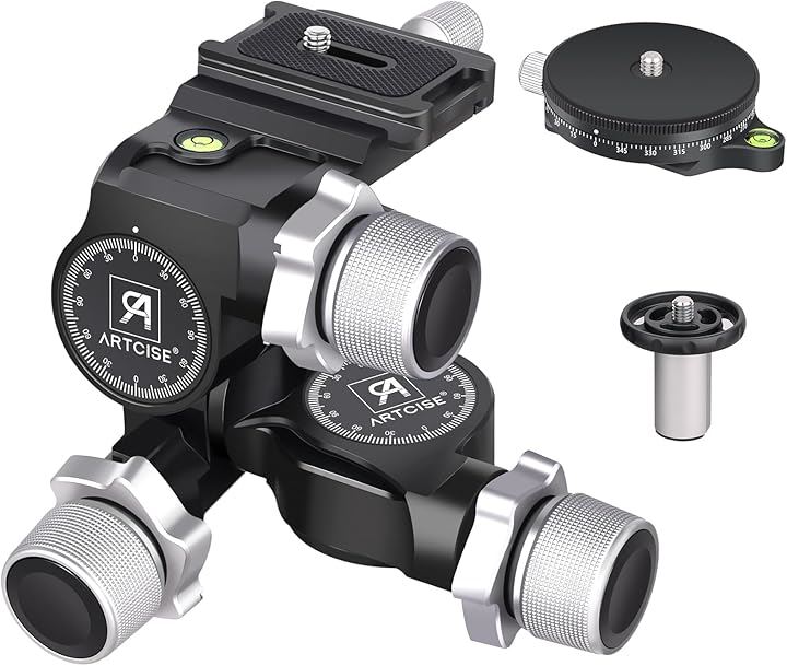 アルカスイス互換 3Wayギア雲台 3ウェイ三脚ギアヘッド CNC加工アルミ合金 素早く操作 精密微調整 360パノラマ クイックシュー 最大耐荷重6キロ