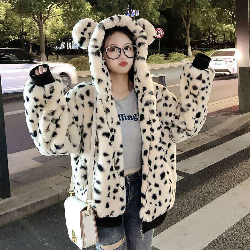 ジャケット ジャンパー ブルゾン 裏起毛 アウター パーカー 厚手 豹柄 水玉模様 トップス レディース 韓国ファッション 2025 新作 キュート ふわふわ ウォーム