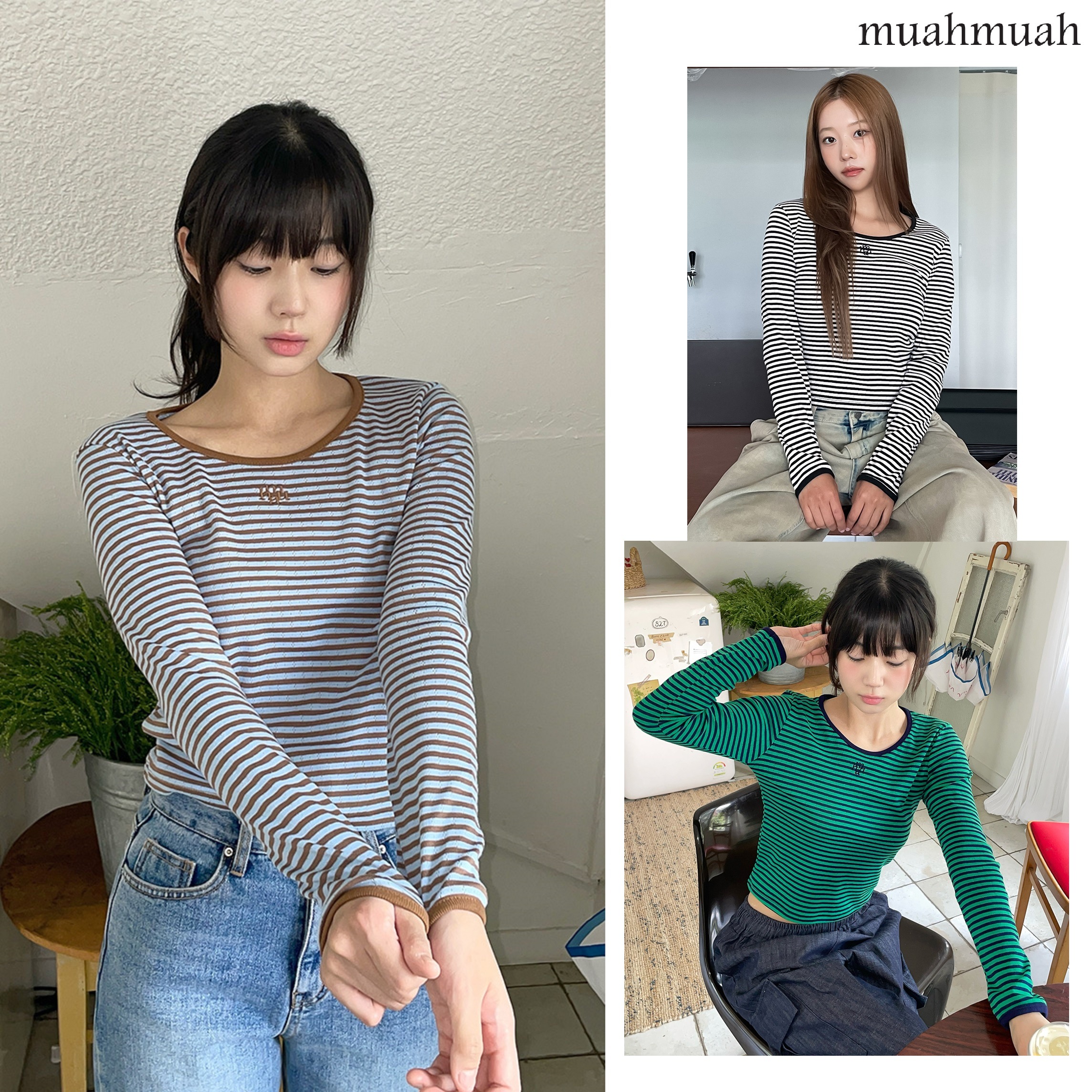 LOGO STITCH STRIPE T-SHIRT 3色 デイリー 新商品 韓国人気 韓国ファッション シャツ 女性服 韓国スタイル 学生ファッション 肝節期 5,300円