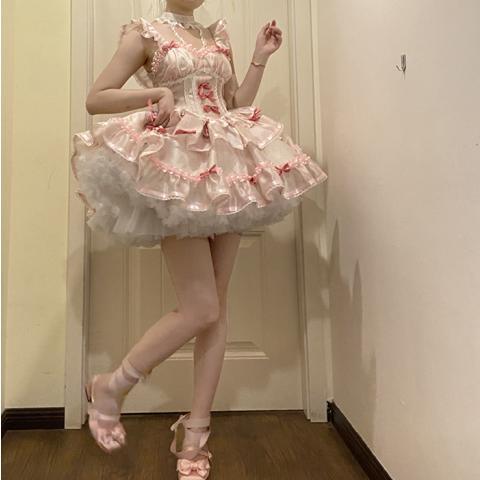ロリータスカート ロリータ 恋人 バレエ 春夏 超可愛い スイートドレス スーパー サスペンダースカート プリンセスロー