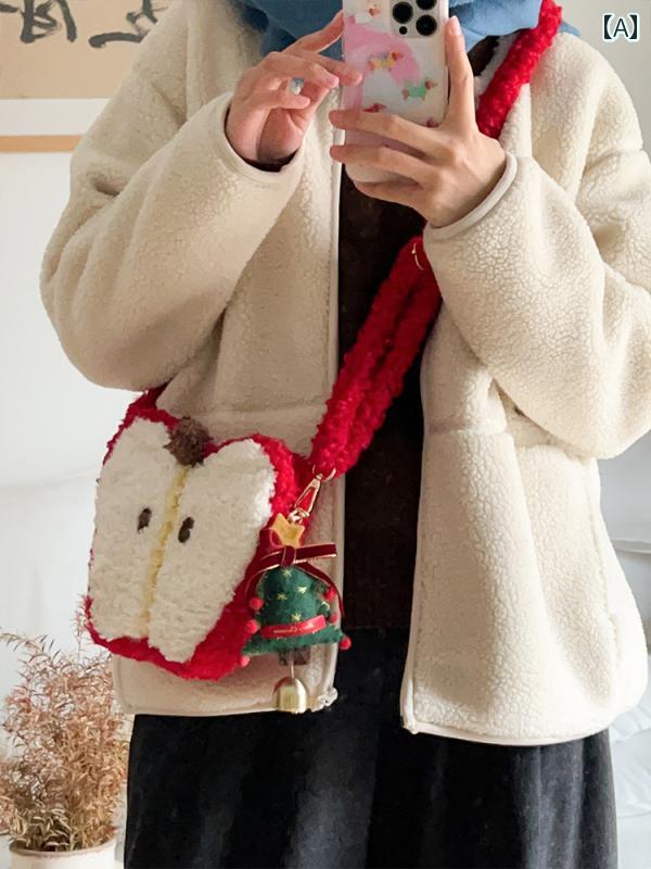 ショルダーバッグ 斜めがけ レディース 鞄 リンゴ かわいい 小さめ 秋冬 クリスマス レッド