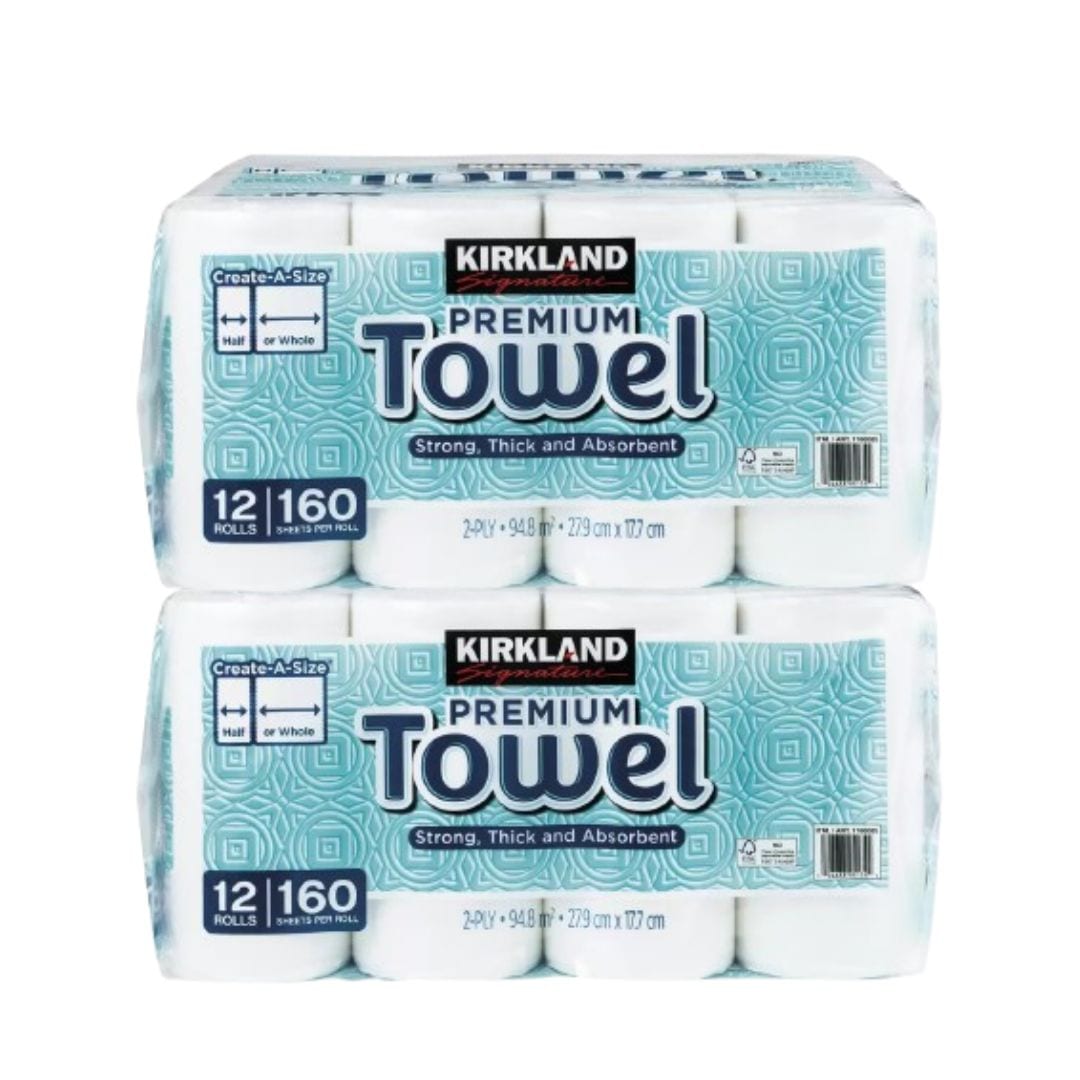 【2袋】 コストコ大人気　KIRKLAND カークランド シグネチャー ロールタオル(ペーパータオル) キッチンペーパー 2枚重ね 12ロール入り ×2袋 24ロール 原産国日本 キッチンタオル
