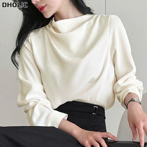 ソフトハーフネック長袖ギャザースリムブラウス・1949640