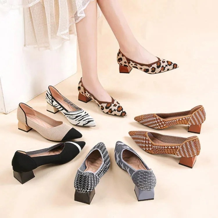 靴ニット素材痛くない通勤チャンキーヒールローファーパンプスパンプスパンプスポインテッドトゥローヒール歩きやすいシューズ冠婚葬祭立ち仕事フォーマルレディース