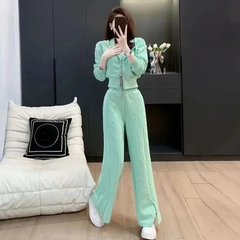 女性用ツーピースフード付きトラックスーツ,ワイドレッグパンツ,韓国風テーラースーツ,スウェットシャツ,スポーツパンツセット,秋冬