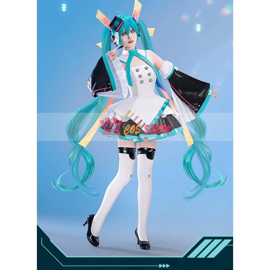 ボーカロイド 初音ミク EXPO 十周 コスプレ衣装 発光ヘッドホン ウィッグ 靴 能 cosplay 仮装 イベント クリスマス ハロウィン ステージ 文化祭 学園祭