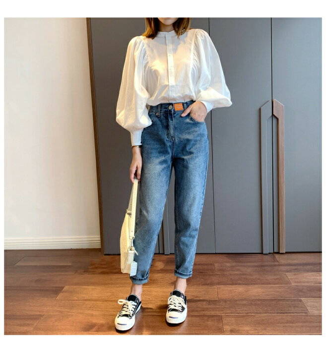 激安セール秋物 綿混 切り替え 長袖シャツ ブラウス 長袖 秋シャツ フェイクレイヤード カラーブロック プルオーバー コットン トップス レディース 無地 バルーンスリーブ ボリュームスリーブ 春