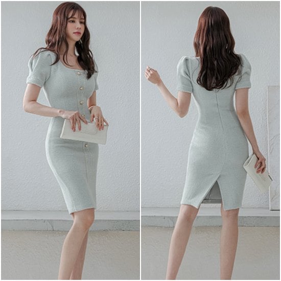 【取寄：納期2週間】ワンピースドレス タイトドレスワンピース 大きいサイズ 半袖 スリムフィット ハイウエスト