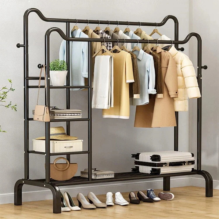 衣類ラック パイプハンガーラック 4サイド棚付き 耐腐食性 防水 コート掛け ハンガーラック 衣類収納 防サビ (幅150cm×奥行45cm×高さ150CM)(幅130cm×奥行50cm×高さ155C