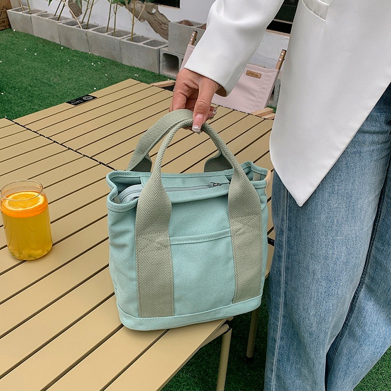 レディースバッグ ハンドバッグ ミニバッグ スクエア型 四角 ファスナー ポケット キャンバス 大人可愛い きれいめ シンプル カジュアル 大人 上品 おしゃれ お洒落 かっこいい