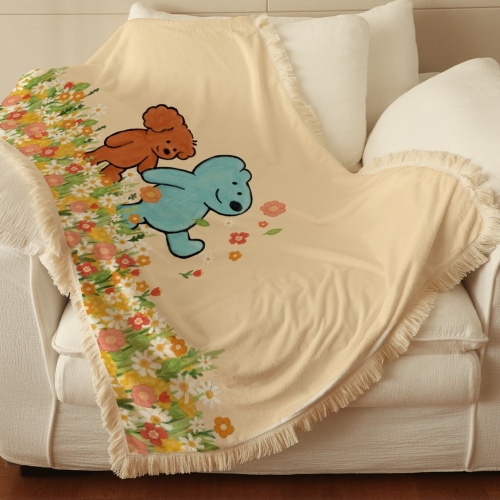 両面5mmマイクロファイバーブランケット 毛布 四季適用 なめらかで心地よい肌触り 洗える タッセル(100X150) eteecy 「花道」