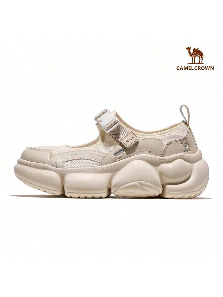 CAMEL CROWN レディースカジュアルシューズベージュスポーツビーチサンダル 春夏用通気性メッシュ軽量 滑り止め