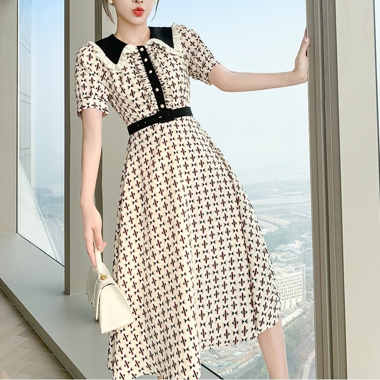 ワンピース レディース フレアワンピース S M L XL 韓国 膝丈 ひざ丈 ミディアム丈 半袖 フレア Aライン ベルト かわいい 大人可愛い きれいめ 上品 フェミニン お洒落 おとな こなれ感