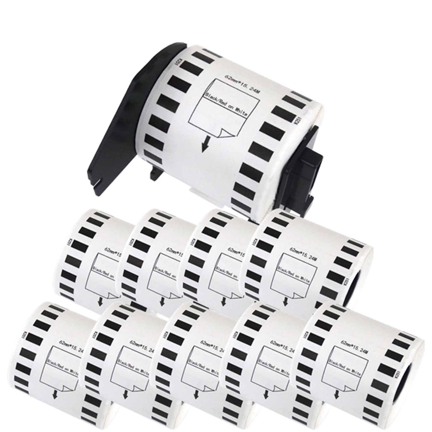 マックス用 感熱紙ラベル 無定長ラベル ELP-L6200NR-51 互換品 宛名ラベル 白／赤黒字 62mm×15.24m 10個+ホルダー1個セット