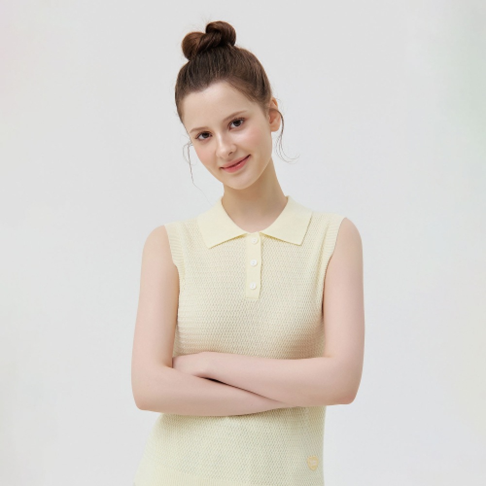 MARTINE GOLF セイントカラーノースリーブニット_イエロー