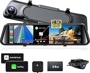 ドライブレコーダー ミラー型 CarPlayとAndroidAuto 12インチ 前後カメラ 全方位バックガイド線調整可 Type-C電源ポート UHD 大画面 隠し配線デザイン GPS搭載 WDR超