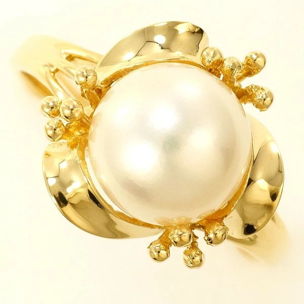 K18 18金 YG リング 指輪 10号 パール(真珠) 約8mm ジュエリー 中古