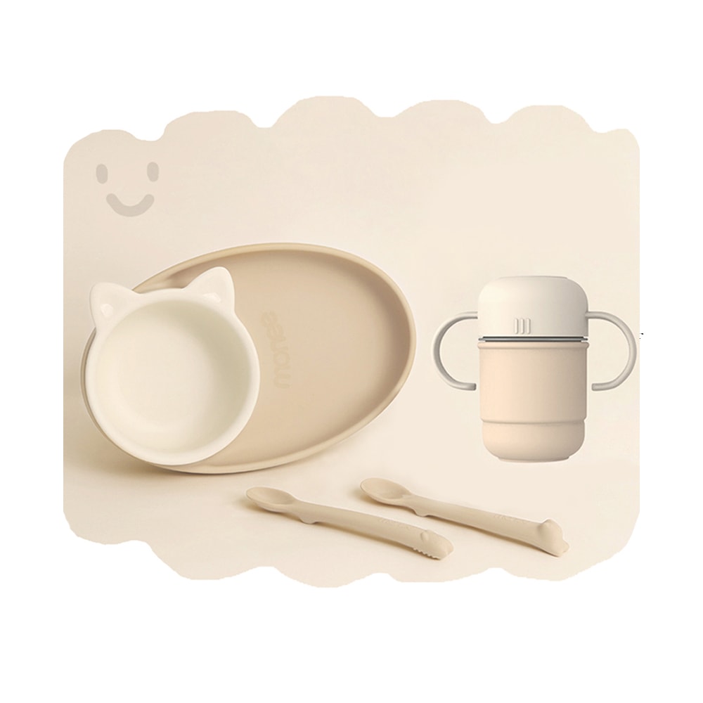 スプーン贈呈！出産祝い ベビープレゼント ベビーギフト 可愛いベージュセット ベビー食器 赤ちゃん 赤ん坊 子供 BPA FREE 有害物質なし