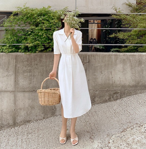 ワンピース 膝下 袖あり 5分袖 五分袖 Vネック 襟付き フレア ストレート Aライン シフォン 4,752円